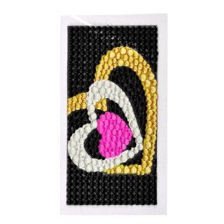 Smart Phone Fuchsia Yellow Clear Plastic Beaded Tri Hearts Sticker Jewelry Seal 3.5"x2" Cell Phones & Accessories