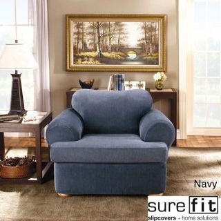 Sure Fit Stretch Stripe 2 piece T cushion Chair Slipcover