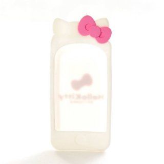 Hello Kitty 3D Ears Pink Bowknot Soft Silicone Case Cover Skin for iPhone 4 White: Everything Else