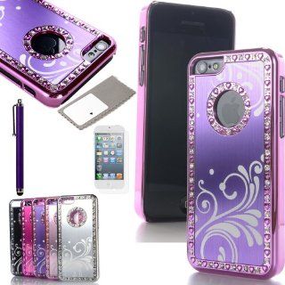 ATC Masione(TM) Deluxe Chrome Bling Crystal Rhinestone Decorative Pattern Hard Case Skin Cover for Apple iPhone 5C with Sreen Protector and Stylus (Purple): Cell Phones & Accessories