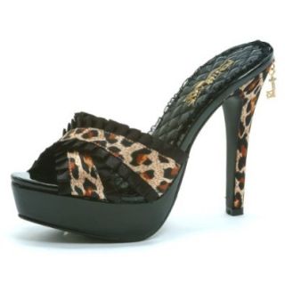 5 Inch Platform Shoes Sexy Slip On Shoes Satin Leopard Mule With Ruffled Trim Pe: Sandals: Shoes