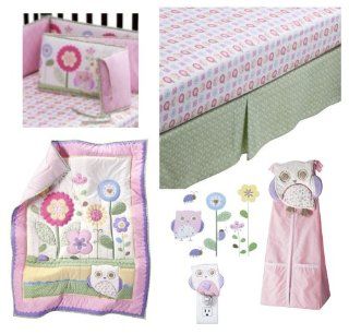5 pc Circo Baby Girl Owls and Floral She's my Friend Collection  Includes Owls and Floral 3 Pc Nursery set (comforter, sheet, dust ruffle), Floral Crib Bumper, Petit Fleur Diaper Stacker, Owl Night light, & Petit Fleur Owls and FloralCirco Wall Ar