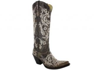 New Corral G1027 Brown/White Full Stitch 9 Womens Western Boots: Shoes