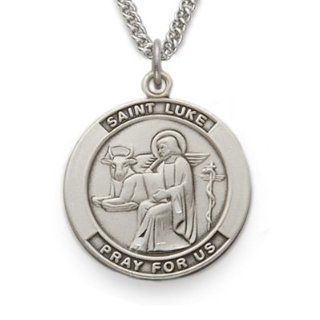 St. Luke , Patron Of Doctors & Surgeons, .925 Sterling Silver Engraved Medal Pendant Christian Jewelry Patron Patron Saint Medal Pendant Catholic w/Chain Necklace 24" Length: Jewelry