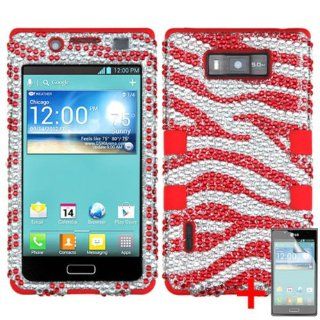LG SPLENDOR VENICE SHOWTIME US730 SILVER RED ZEBRA ANIMAL DIAMOND BLING HYBRID COVER HARD GEL CASE +FREE SCREEN PROTECTOR from [ACCESSORY ARENA]: Cell Phones & Accessories
