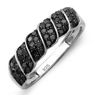 0.50 Carat (ctw) Sterling Silver Black Diamond Ladies Cocktail Right Hand Ring 1/2 CT: Jewelry