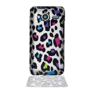 HTC EVO Shift 4G Rainbow Leopard Skin On Silver Premium Design Phone Protector Hard Back Cover Case + Bonus 5.5" Baby Blue Phone Cleaning Cloth: Cell Phones & Accessories