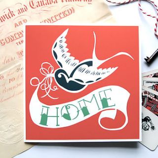 swallow tattoo 'home' card by cecilymae handmade