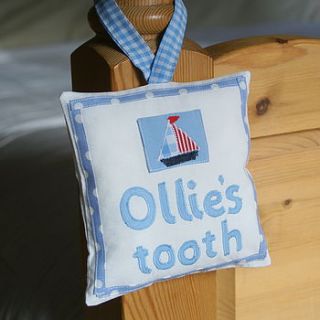 personalised boy's tooth fairy cushion by acorn attic