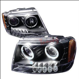 Jeep Grand Cherokee 1999 2000 2001 2002 2003 2004 LED Halo Projector Headlights   Black Automotive