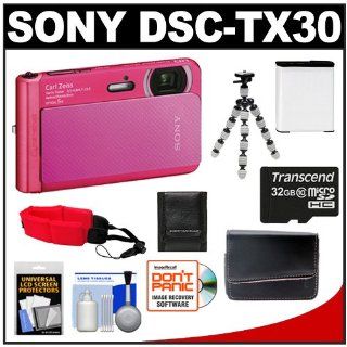 Sony Cyber Shot DSC TX30 Shock & Waterproof Digital Camera (Pink) with 32GB Card + Battery + Case + Floating Strap + Flex Tripod + Kit : Point And Shoot Digital Camera Bundles : Camera & Photo