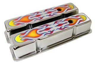 1958 86 CHEVY SMALL BLOCK 283 305 327 350 400 TALL STEEL VALVE COVERS   3 COLOR FLAMED Automotive