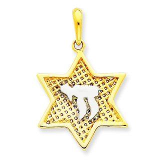 14K Two Tone Gold Star Of David Chai Pendant Charm Jewelry