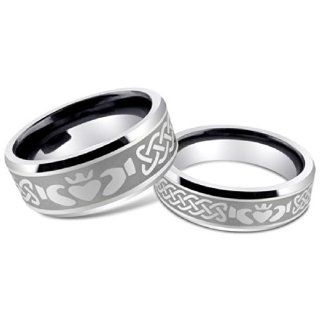 Men & Women's 8MM/6MM Tungsten Carbide IRISH CLADDAGH Celtic Design Wedding Band Ring Set w/Laser Etched, Sizes 5 14 Including Half Sizes Please e mail sizes: Claddagh Rings For Women: Jewelry