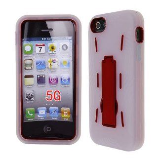 Apple IPhone 5 CLEAR SKIN ON NEON RED STAND + HYBRID RUBBER HARD SNAP ON CASE SNAP ON PROTECTOR ACCESSORY Cell Phones & Accessories