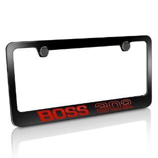 Ford Red Mustang Boss 302 Black Metal License Plate Frame Automotive