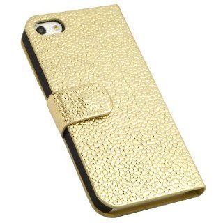 High Quality Deluxe golden Flip PU Leather Case Cover For iPhone5 5G PC302G: Cell Phones & Accessories