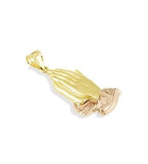 14k Solid Yellow Rose Gold Praying Hands Sacred Pendant Jewelry