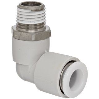 SMC KG Series Stainless Steel 303 Push to Connect Tube Fitting, 90 Degree Elbow with Sealant, 10mm Tube OD x 1/4" BSPT Male
