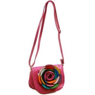 Fashion Crossbody Bag w/ Multi Colored Floral Accent Faux Leather Hot Pink: Cross Body Handbags: Shoes
