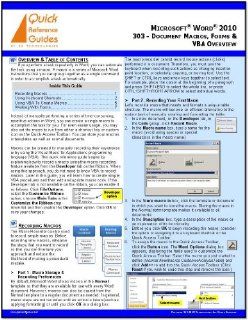 Microsoft Word 2010 Quick Reference Guide Document Macros, Forms & VBA Overview (303)  Other Products  