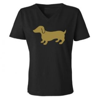 Mashed Clothing Dachshund (Vegas Gold) Women's V Neck T Shirt: Clothing