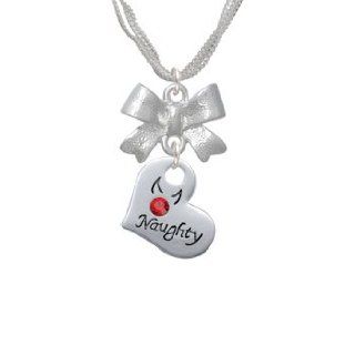 Naughty or Nice Silver Heart with Crystals Emma Bow Necklace [Jewelry]: Pendant Necklaces: Jewelry
