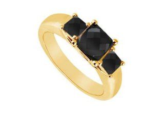 14K Yellow Gold Princess Prong Set Black Diamond Three Stone Ring 0.50 CT TDW: LOVEBRIGHT: Jewelry