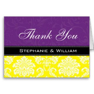 Purple Yellow Damask Wedding Thank You Cards