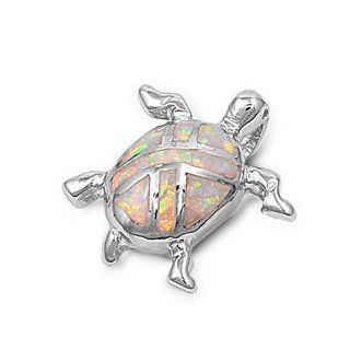 Sterling Silver White Opal Fine Sea Turtle Pendant Jewelry