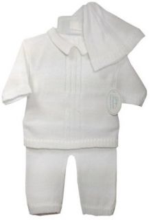 Baby's Trousseau Boys White Cable Knit Christening 2 Piece Outfit with Hat  6 months: Clothing