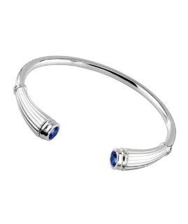 Sapphire CZ Birthstone Reed Cuff Polished Sterling Silver Cremation Jewelry Bracelet: Jewelry