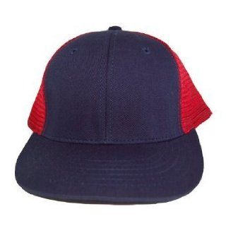 New Style Cotton Style Flat Bill Trucker Mesh Hat Cap   Navy Blue / Red Mesh at  Mens Clothing store