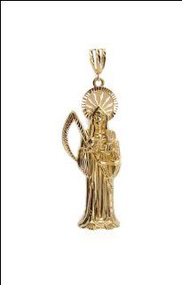 14k Yellow Gold, Small Size Death Grim Reaper Santa Muerte Pendant Charm Sparkly Cuts: Jewelry