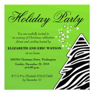 Green Zebra Christmas Tree Custom Invitations