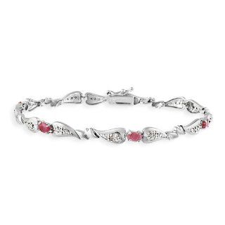 Sterling Silver Genuine Ruby and Diamond Accent Heart Link Bracelet: Jewelry