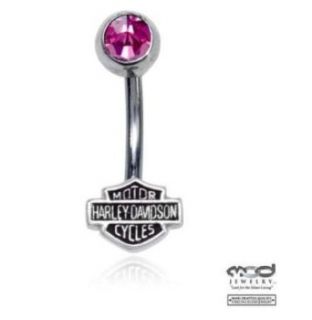 Harley Davidson Women's Sterling Silver Navel / Belly Jewelry w/ Pink Crystal Bar & Shield™. HDZ0039: Clothing