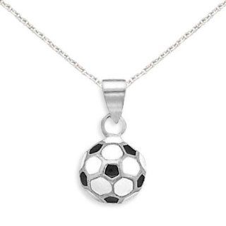 Soccer Ball Necklace Round 3 D Black and White Sterling Silver, 13IN Jewelry