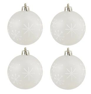 4ct Frosted Glitter Snowflake Shatterproof Christmas Ball Ornaments 2.75" (70mm)   White