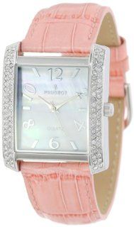 Peugeot Women's 325PK Silver Tone Swarovski Crystal Accented Pink Leather Strap Watch Watches