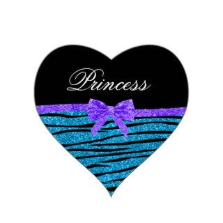 Princess blue glitter zebra stripes purple bow stickers