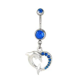 Capri Blue CZ Dolphin <3 Dangling Belly Button Navel Ring: FreshTrends: Jewelry