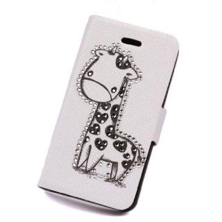 Generic Rhinestone Diamond PU Leather Flip Cell Phone Case Cover for iPhone 4 4S(White Giraffe) Cell Phones & Accessories