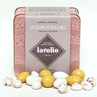 coconut follies artisan sweets tin collection by lavolio boutique confectionery
