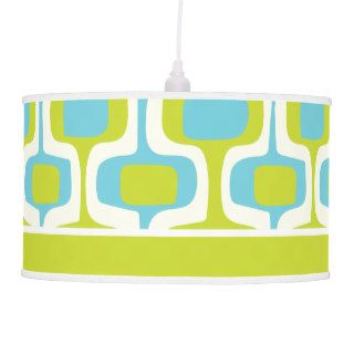 Aqua and Chartreuse Mid Century Modern Pattern Ceiling Lamps