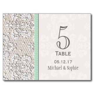 Mint Vintage Lace Wedding Table Number Card Post Card