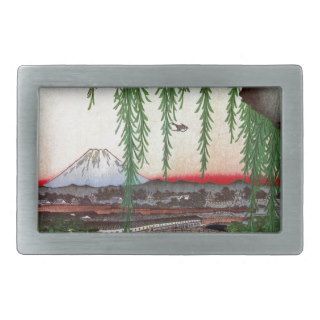 柳と富士, 広重 Willow and Mt. Fuji, Hiroshige, Ukiyo e Rectangular Belt Buckles