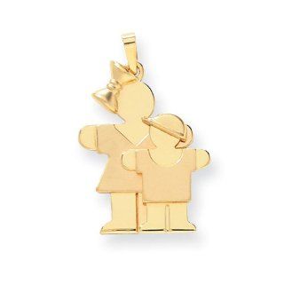 14k Yellow Gold Big Girl & Little Boy Engravable Charm. Metal Wt  3.75g: Jewelry
