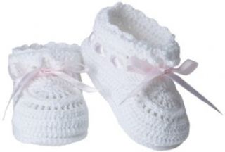 Jefferies Socks Baby Girls Infant Hand Crochet Bootie, White/Pink, Newborn: Clothing