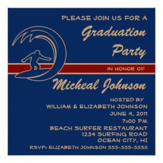Surfer Sports Surfing Wave 2014 Graduation Party Custom Invite